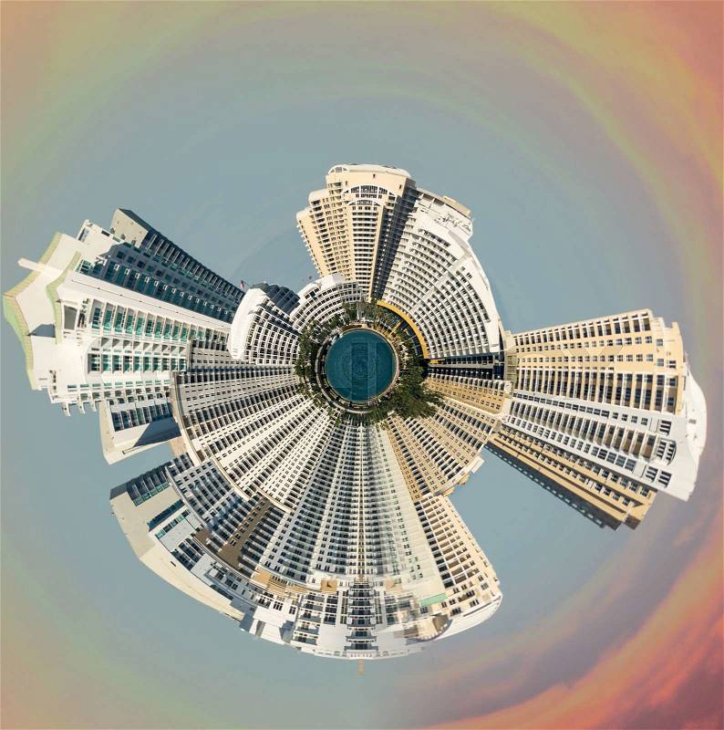Planet Miami - Miniature planet of Miami skyline at sunset, stock photo