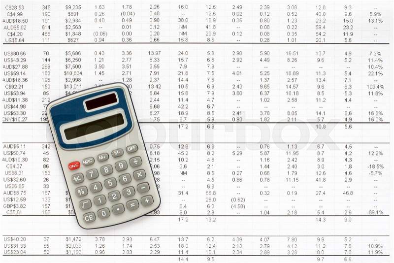Calculator on financial statement , concept of accounts, stock photo