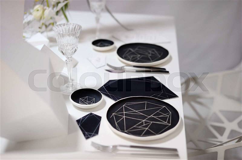 Table set for an event party or wedding reception, stock photo