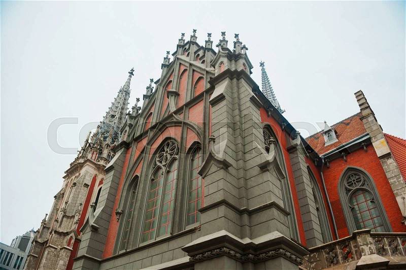 Catholic church in the Gothic style architecture, stock photo