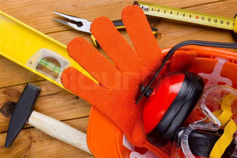 Still life photo of building tools and materials, stock photo