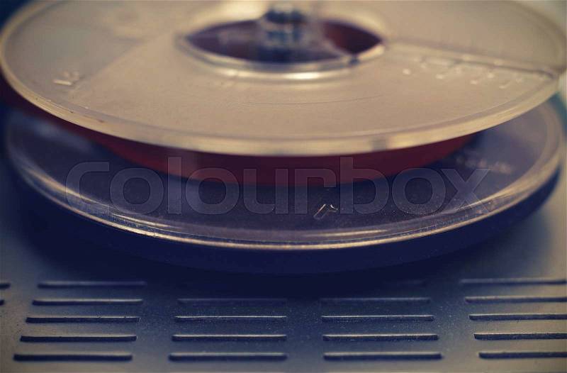 Old vintage reel tape recorder. Close up, stock photo