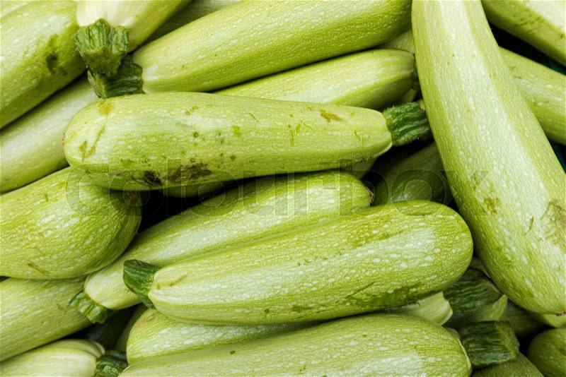 Zucchini at the market. Fresh green zucchini, stock photo