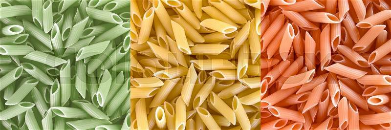 Italian flag made from color pasta, for background, stock photo