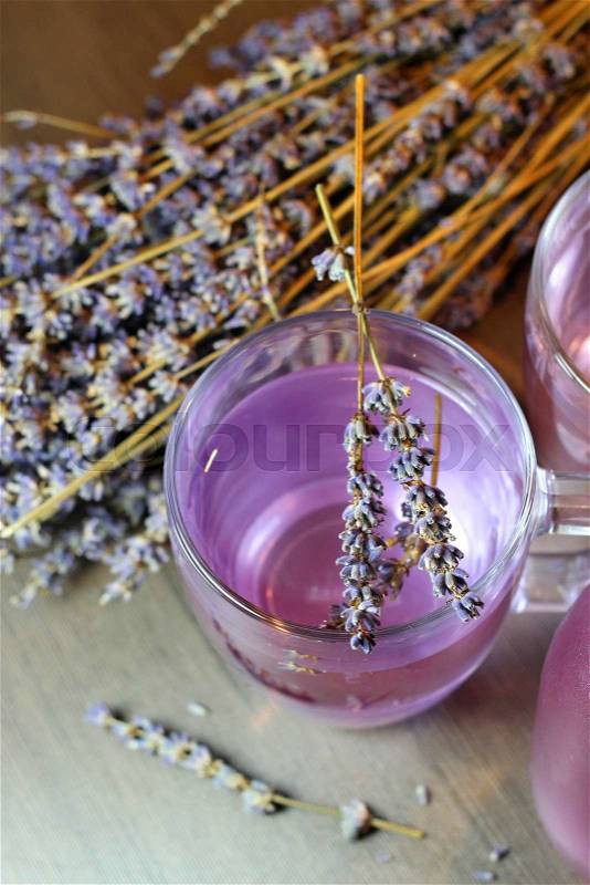 Homemade lavender drink with dry flowers, stock photo