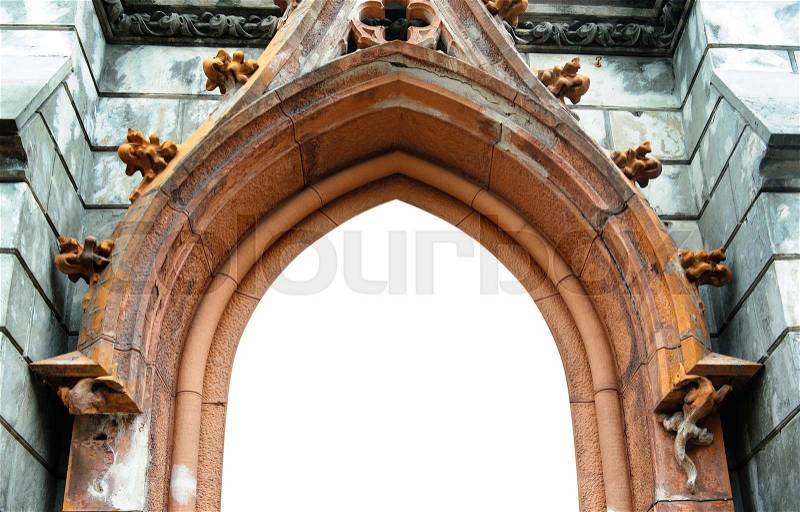 Gothic architectural arch isolated on white background, stock photo