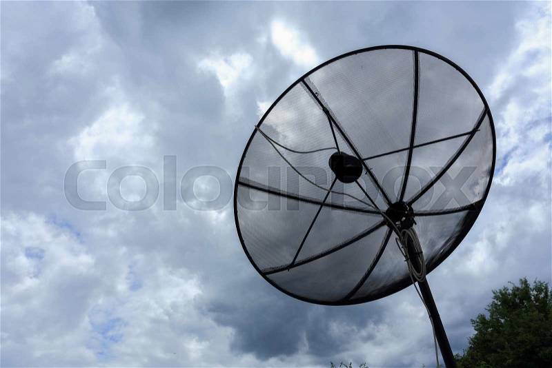 Satellite dish and TV antennas communication technology network, stock photo