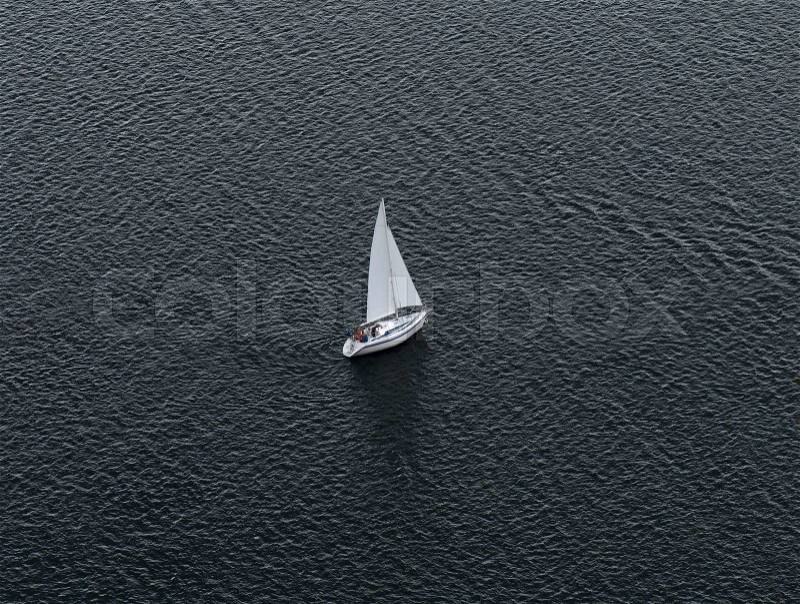 Lonely yacht. The top view, stock photo