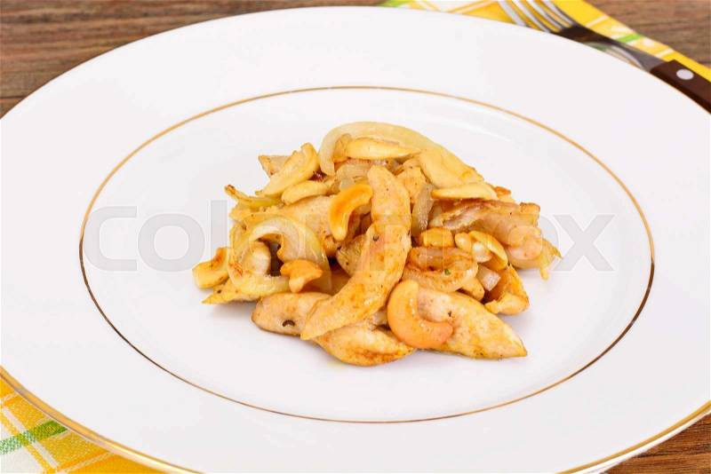 Chicken with Cashew Nuts and Soy Sauce. Asian Cuisine Studio Photo, stock photo