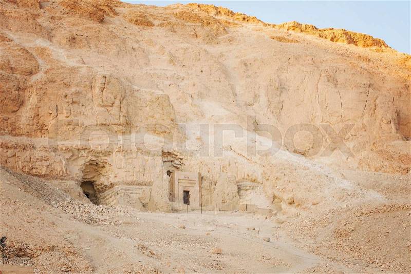 Image of a temple entrance in the side of the rock. Valley of the Queens, Egypt. , stock photo