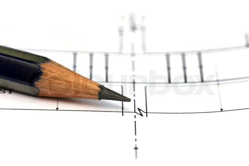 Building design with pencil on a paper, stock photo