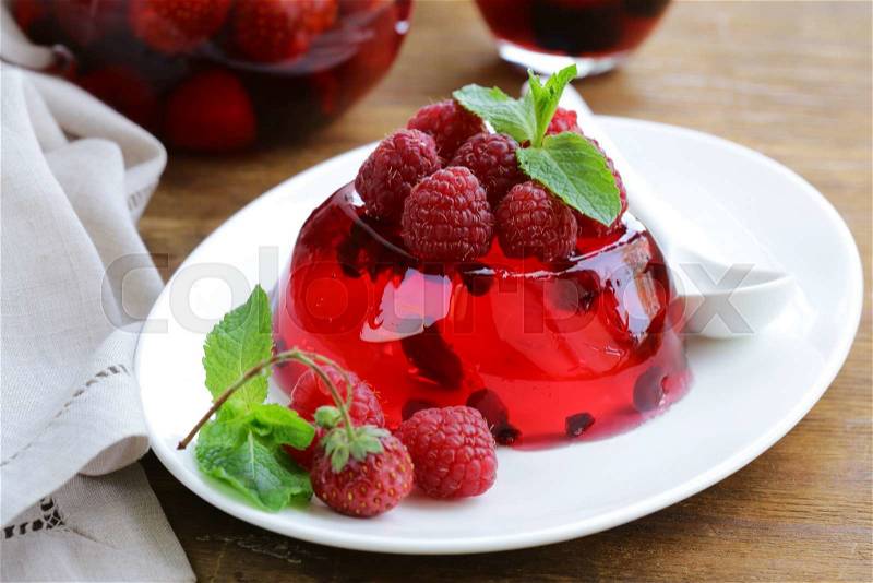 Berry fruit jelly with fresh berries - summer dessert, stock photo