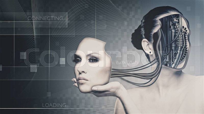 Future technology and science, female portrait for your design, stock photo