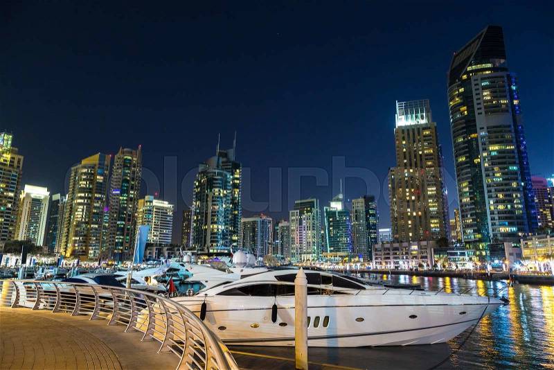 Dubai marina in a summer night, Dubai, UAE, stock photo