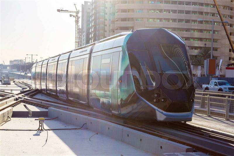 New modern tram in Dubai, United Arab Emirates, stock photo