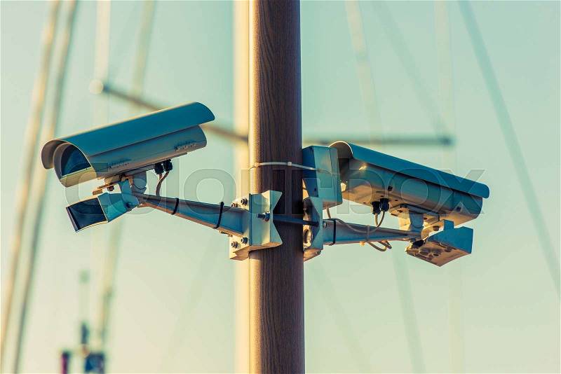 CCTV Security Cameras on the Pole. Public Places Surveillance Cameras, stock photo