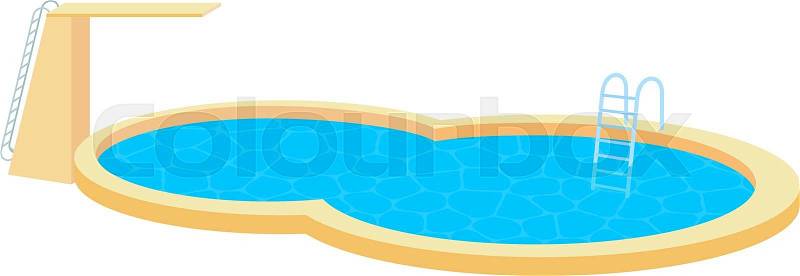 Vector illustration of the poolwith ladder and tower. Blue pool outdoors. Swimming pool with clear water - a design element. Pool on a white background. Isolate. stock vector, vector