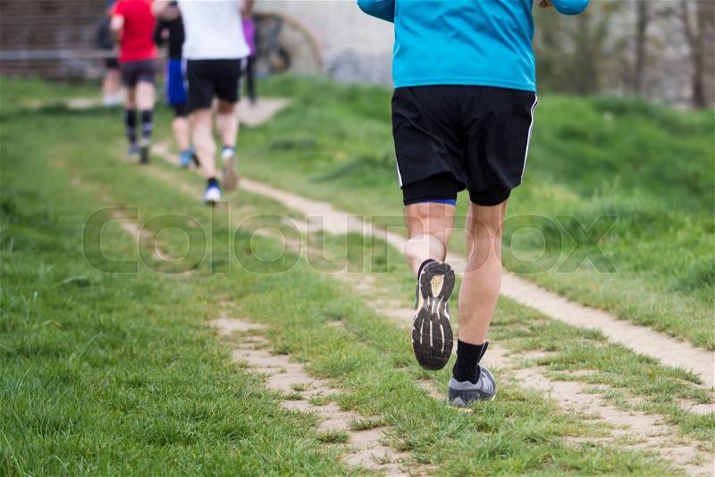 Outdoor marathon cross-country running fitness and healthy lifestyle, stock photo
