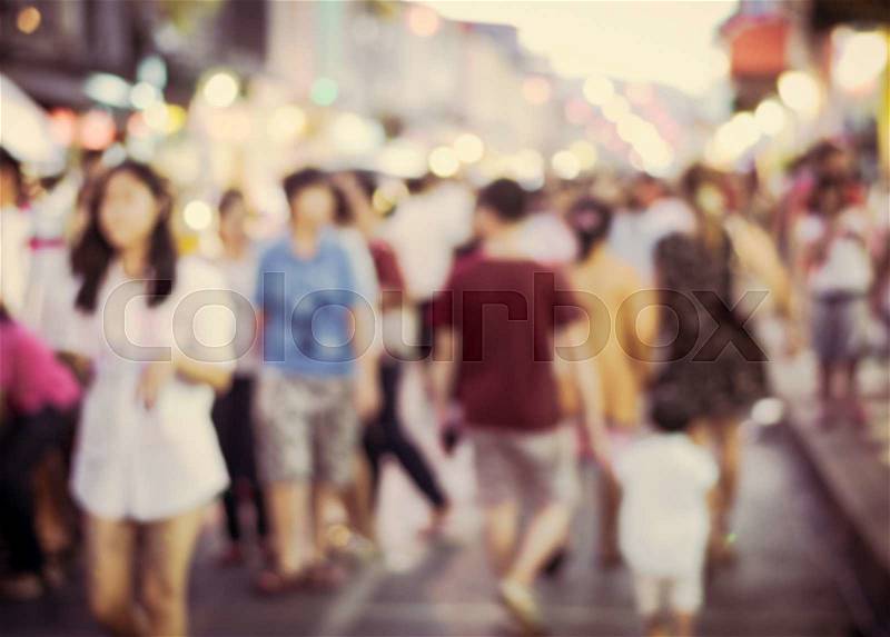 Abstract night festival event with blurred people background in phuket, Thailand, stock photo