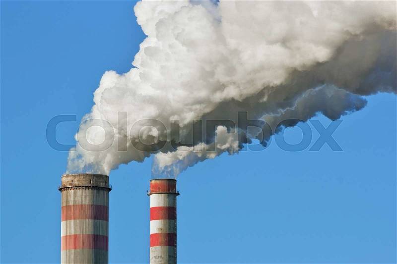 Smoke stack of coal power plant, stock photo