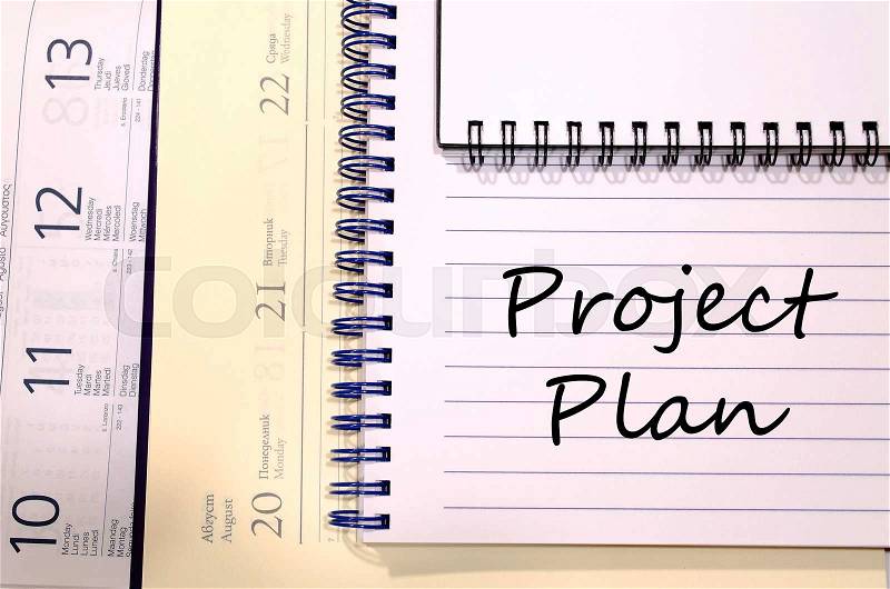 Project plan text concept write on notebook, stock photo