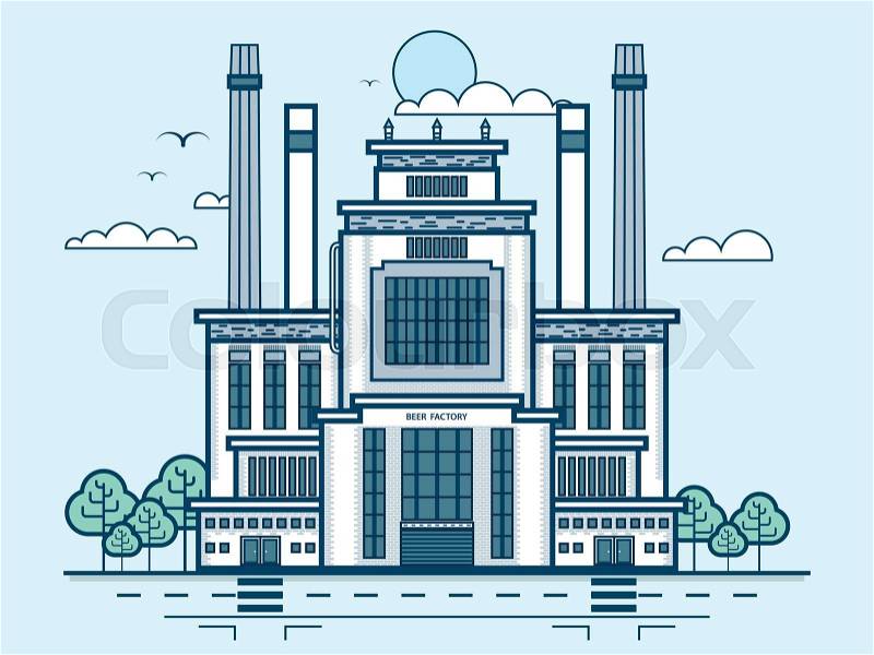 Stock vector illustration city street with brewery, modern architecture in line style element for infographic, website, icon, games, motion design, video, vector