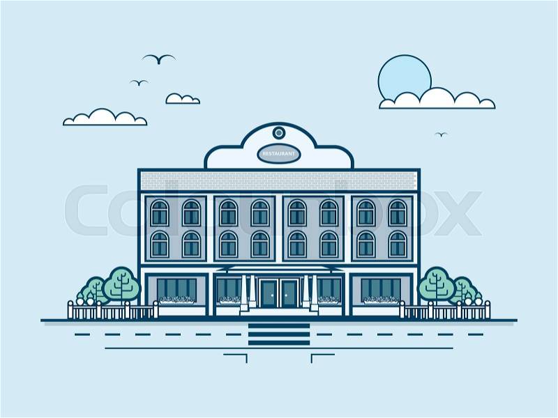 Stock vector illustration city street with restaurant, modern architecture in line style element for infographic, website, icon, games, motion design, video, vector