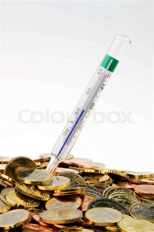 Euro money and fever thermometers. And economic crisis in Europe, stock photo