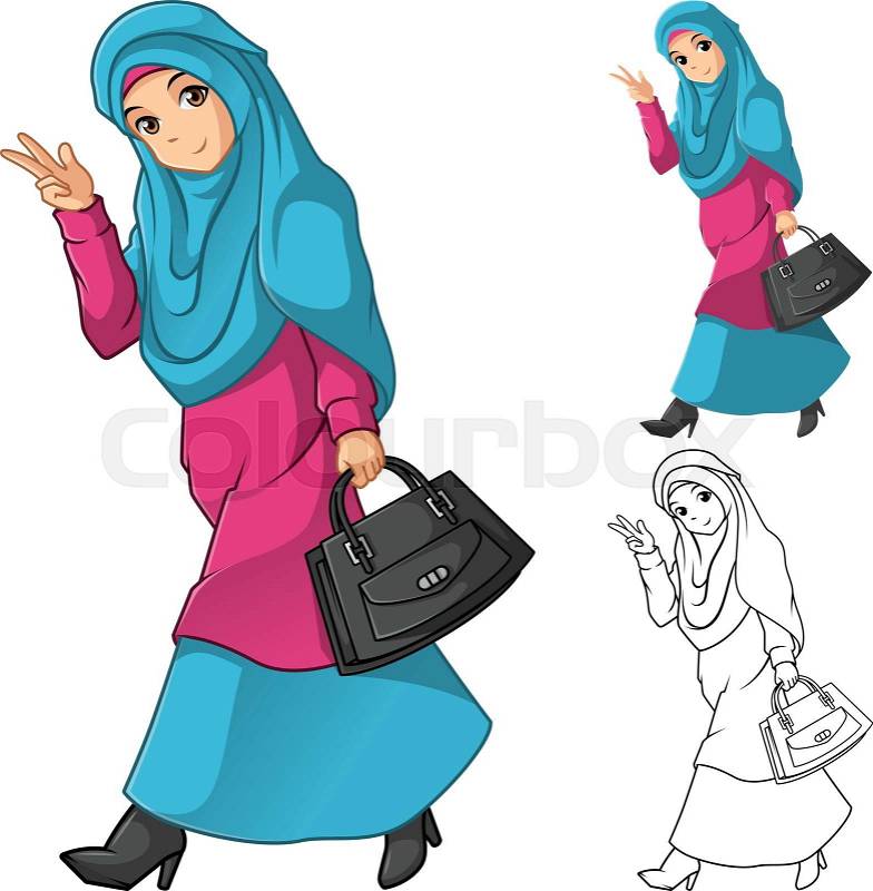 18957367 muslim girl fashion wearing green veil or scarf with holding a black bag and dress outfit
