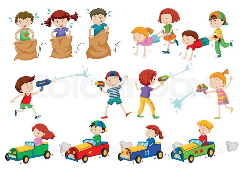 Children doing different activities illustration, vector