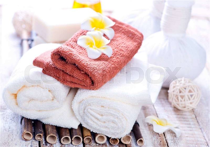 Products for massag and spa on a table, stock photo