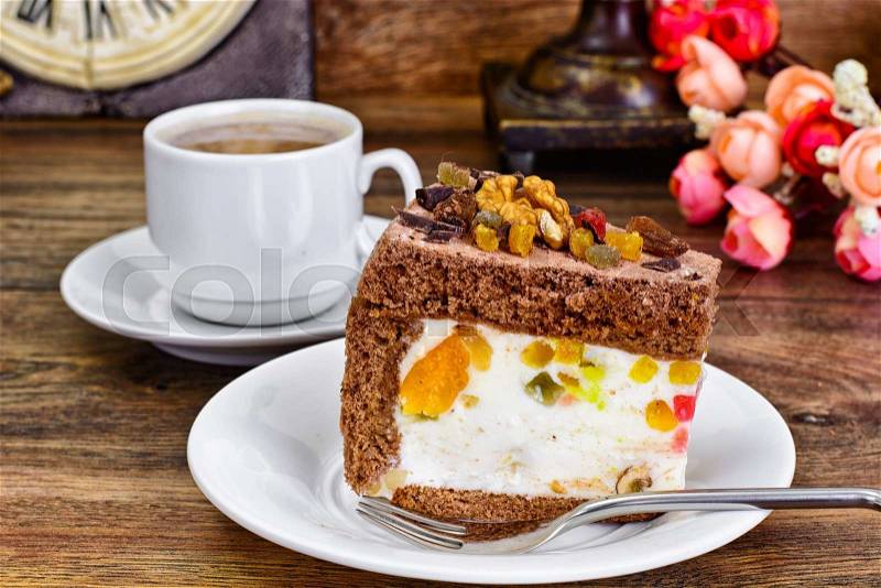 Homemade Cakes: Curd Jelly Cake on Plate. Studio Photo, stock photo
