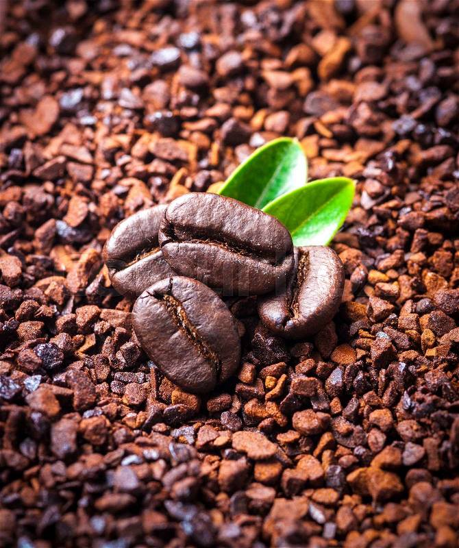 Coffee bean on ground coffee background, stock photo