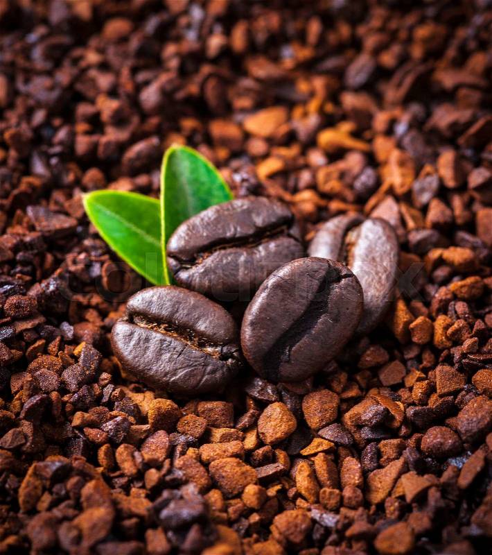 Coffee bean on ground coffee background, stock photo