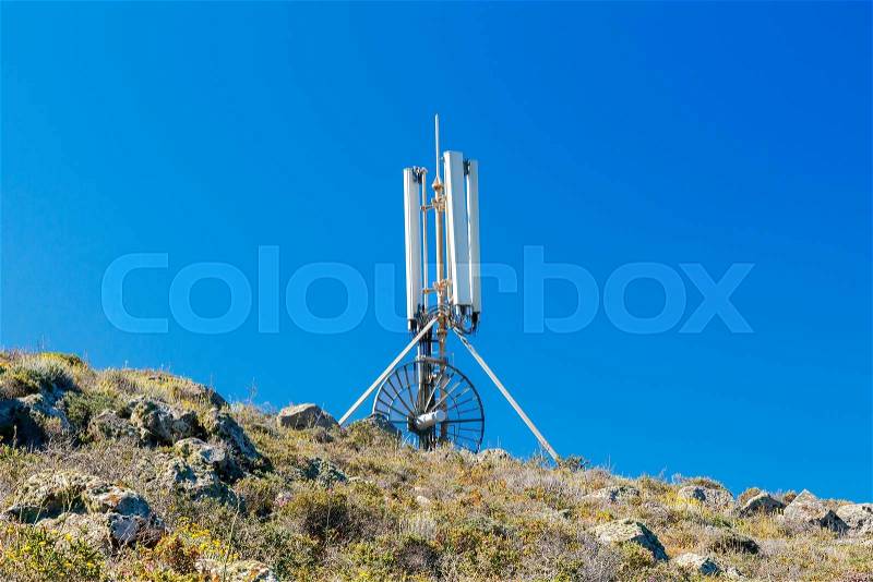 Panel Antenna mobile communication against blue sky. Plate telecommunications antenna. Cellular communication , stock photo