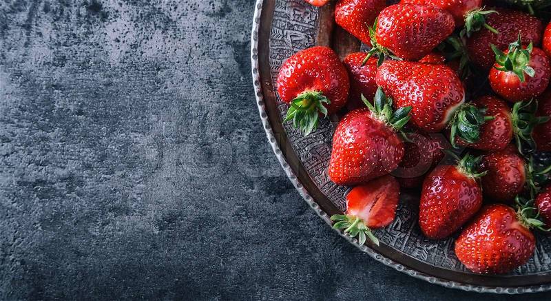 Strawberry. Fresh strawberry. Red strewberry. Strawberry Juice. Loosely laid strawberries in different positions, stock photo