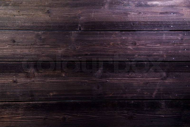 Old dark wooden board background, plank with texture, empty copy space, stock photo