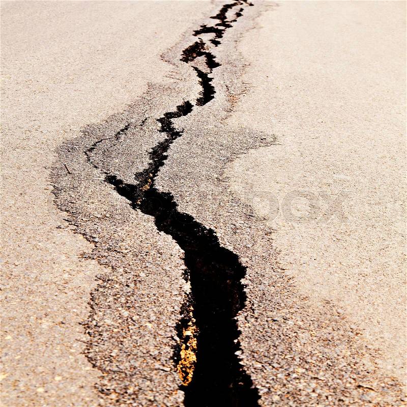 Aerial view of Cracked road after the earthquake, stock photo