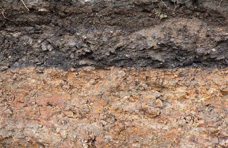 Cross section of underground soil layers, stock photo