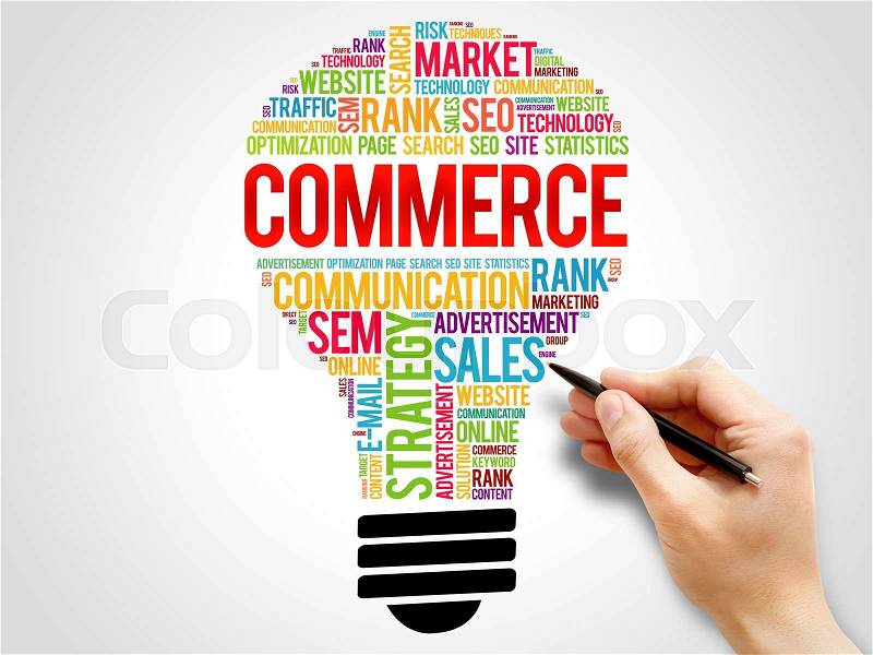 COMMERCE bulb word cloud, business concept, stock photo