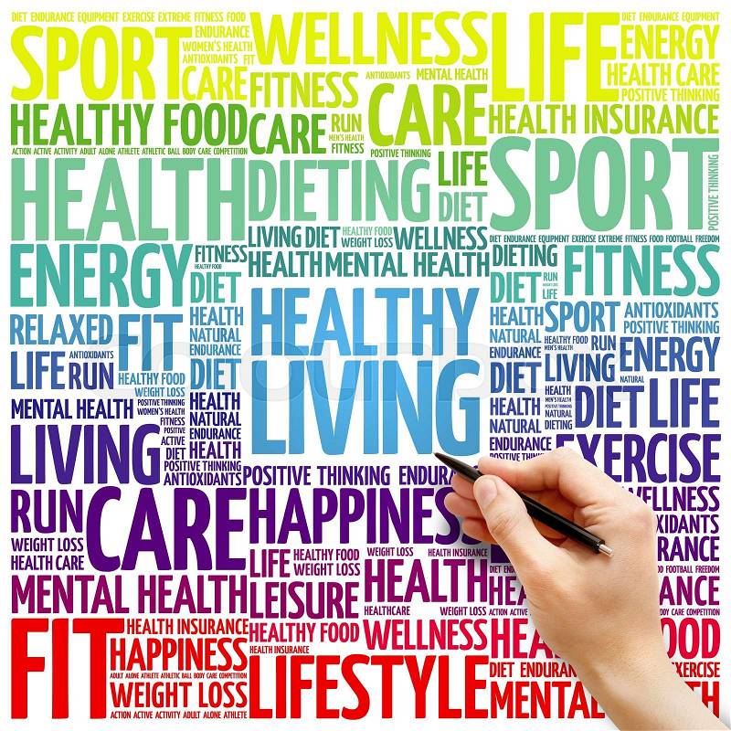 Healthy Living word cloud background, health concept, stock photo