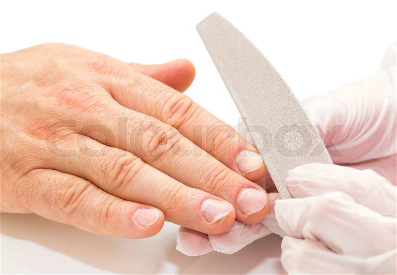 The process of the male manicure in a beauty salon, stock photo