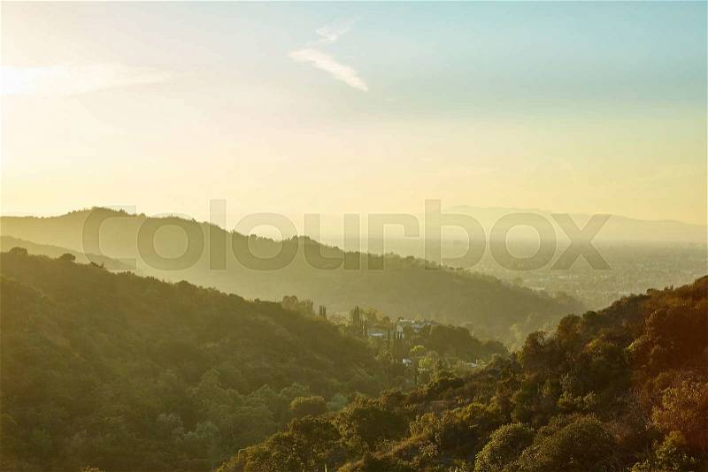 Sunset in Sun Fernando Valley Los Angeles California , stock photo