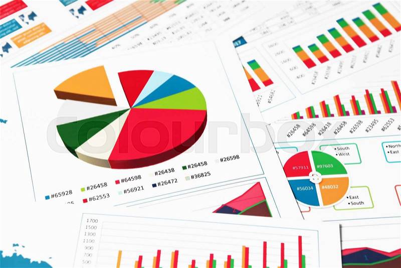 Financial printed paper charts, graphs and diagrams, stock photo