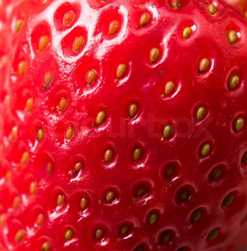 Fresh red strawberry texture background, macro shot, stock photo