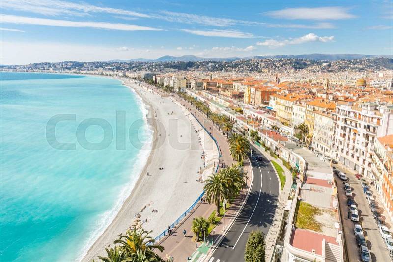 Nice Cote d\'Azur Riviera France with mediterranean beach sea, stock photo