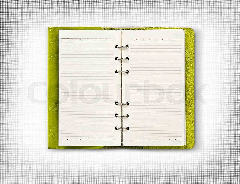 Green leather cover of diary, stock photo