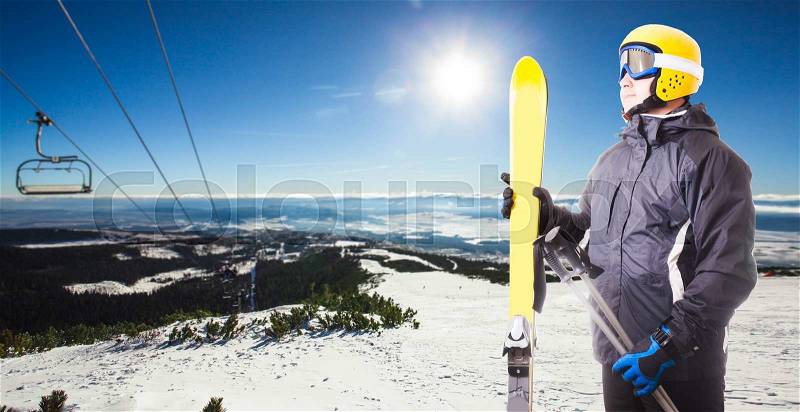 Ski track in High Tatras mountains. Frosty sunny day, stock photo