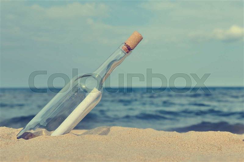 Message in the bottle from ocean. Coming message concepts, stock photo