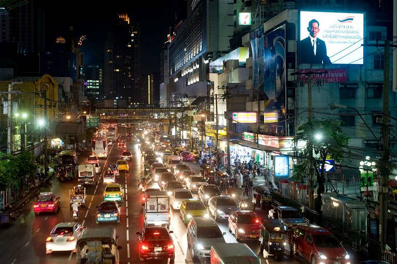 Bangkok, Thailand - March 03, 2011: Bangkok highway and streets in the evening, stock photo